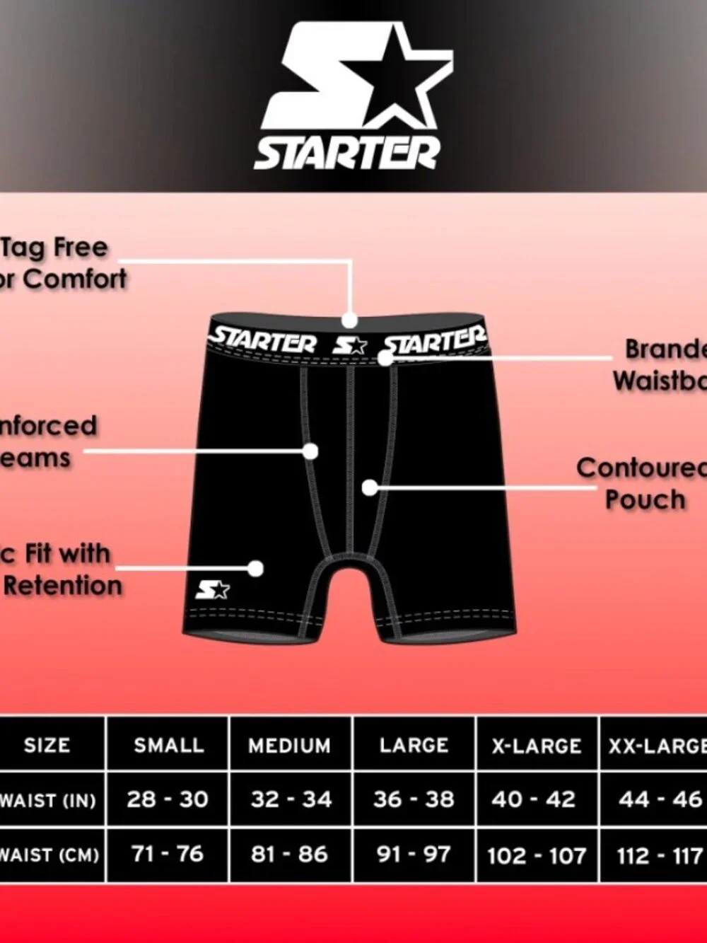 NEW Starter Men’s Active Performance Boxer Briefs Underwear 6 Pack Set of 6 S Si